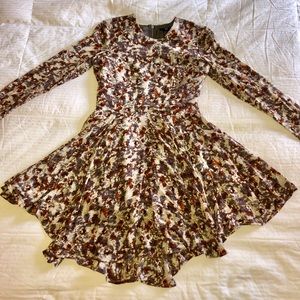 H&M long sleeve burnt orange, grey & cream dress.